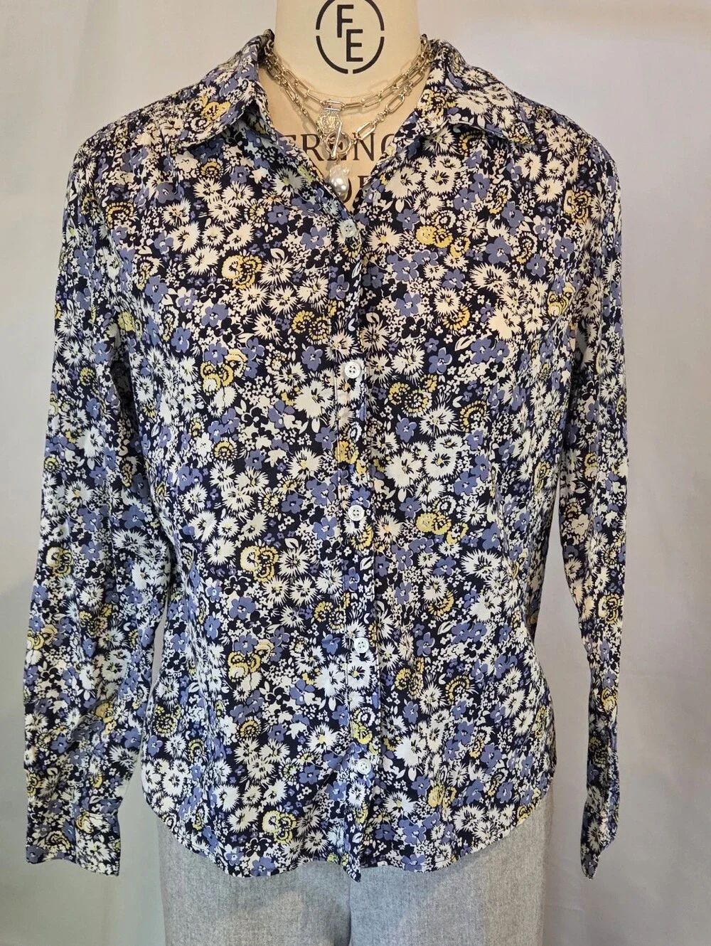 Liz Claiborne long-sleeve floral button-down Cotton Shirt